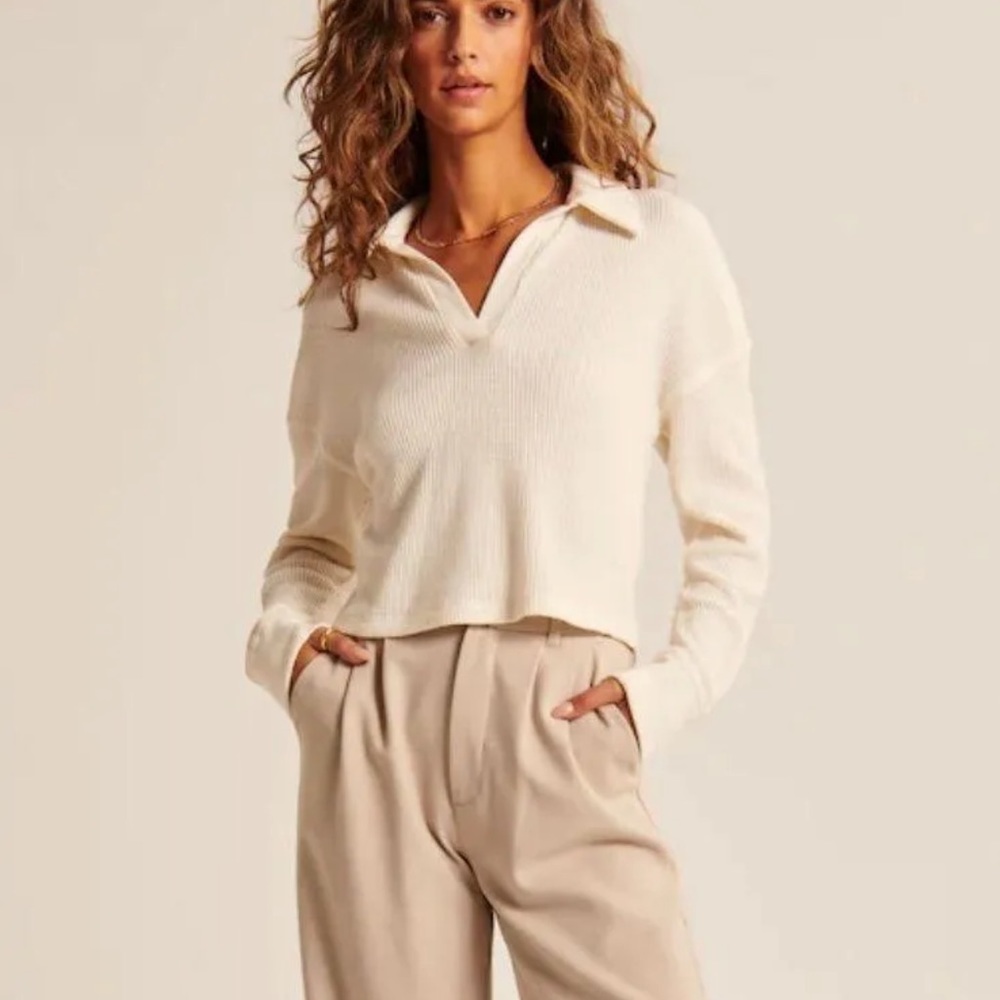 NWOT Abercrombie and Fitch Top Long Sleeve White Waffle - Size Extra Small XS